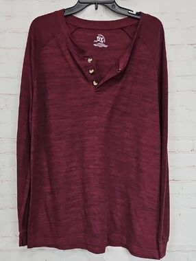 Revolution Men's Long Sleeve Henley - Burgundy